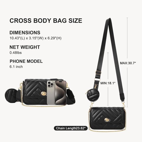 Quilted Leather Crossbody Bag Women Small Wallet Phone Holder Gift - Picture 3 of 8